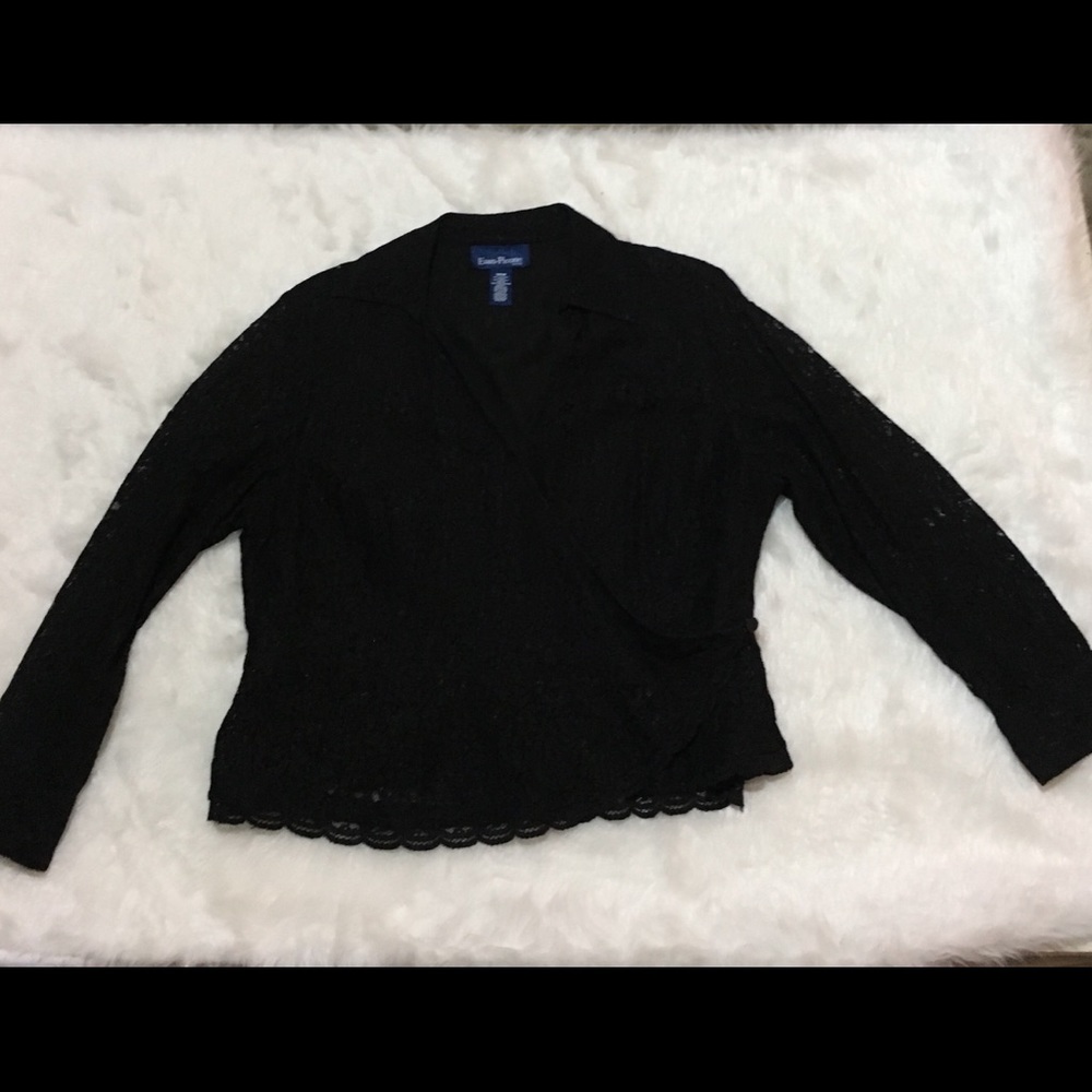 Evan-Picone 18W Black Lace Wrap Blouse